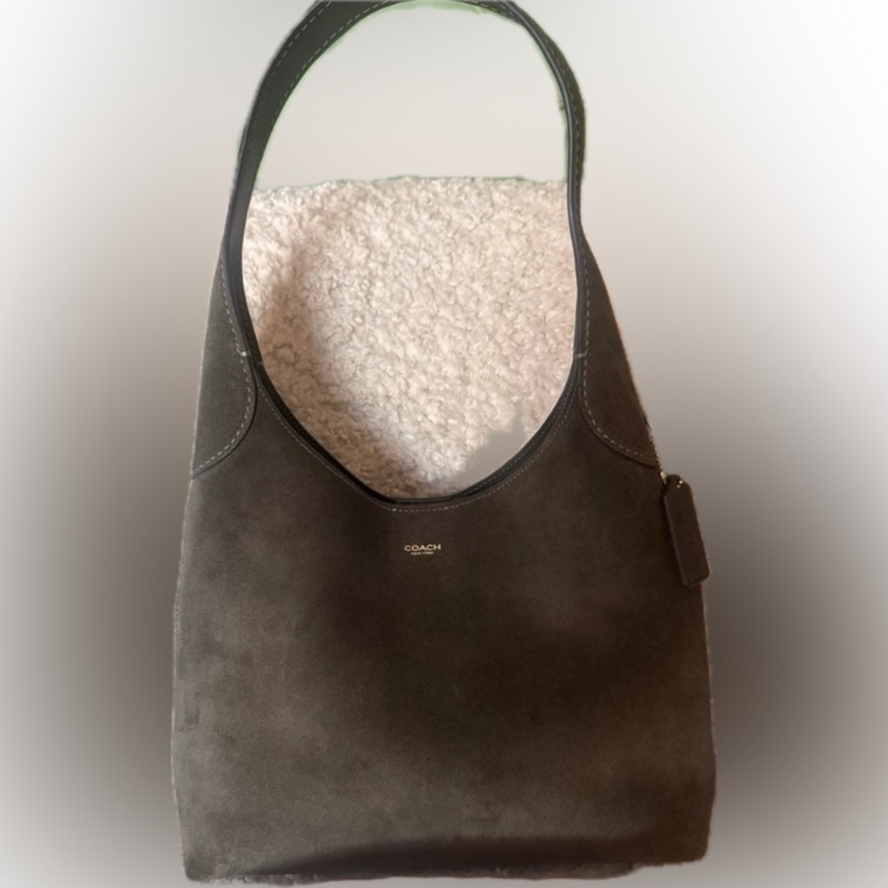 Coach Dark Brown Brooklyn 28 Suede Shoulder Bag with Gold Logo